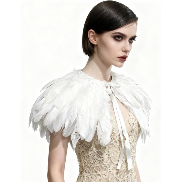 Ladies Feather Shawl Collar Epaulettes Fashion Shirt Natural Feathers main image 4